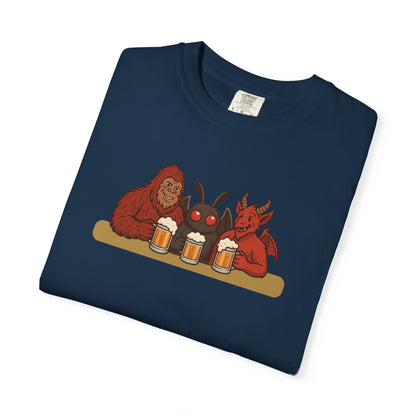Bigfoot, Mothman and Jersey Devil Drinking Beer Comfort Colors T-Shirt
