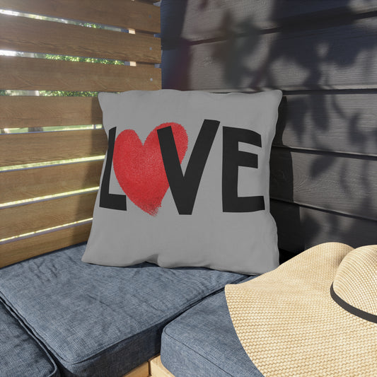 LOVE Heart Outdoor Pillow — Grey Patio Accent Cushion