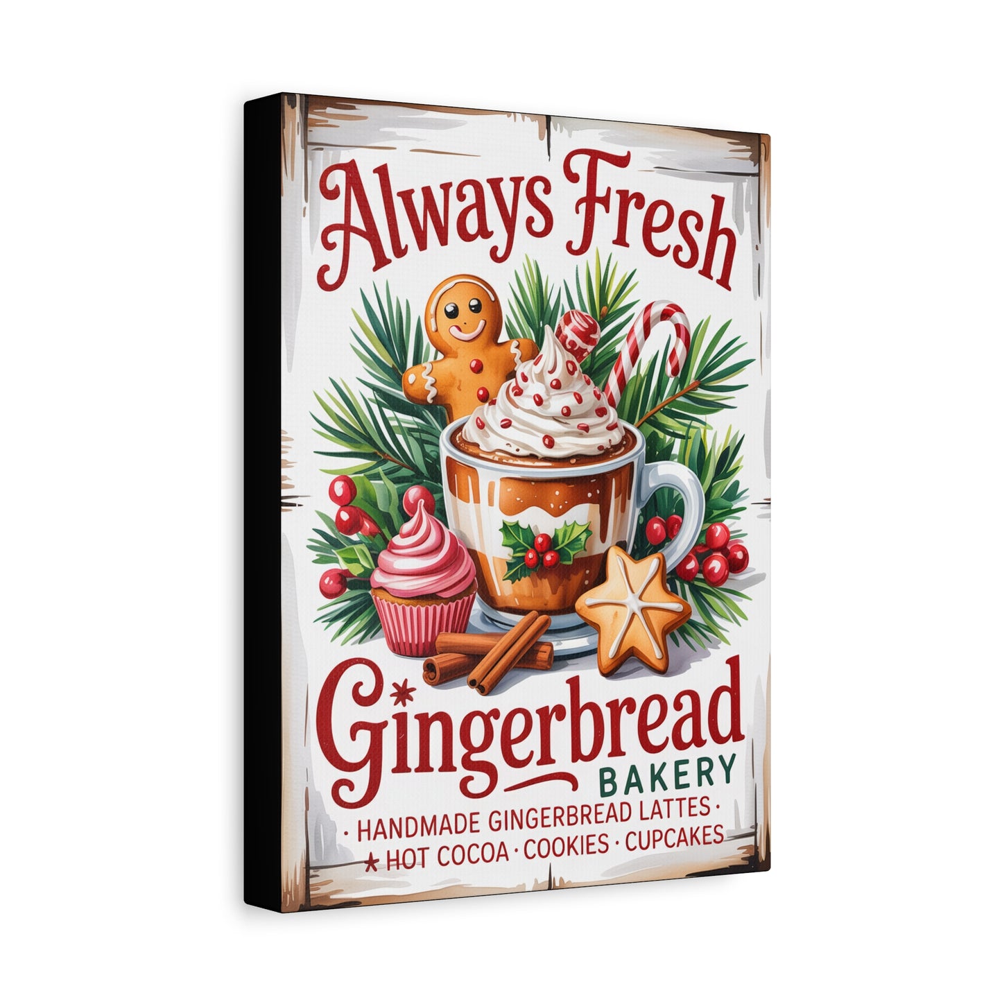 Gingerbread Bakery Canvas Art – "Always Fresh" Holiday Kitchen Wall Decor