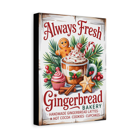 Gingerbread Bakery Canvas Art – "Always Fresh" Holiday Kitchen Wall Decor