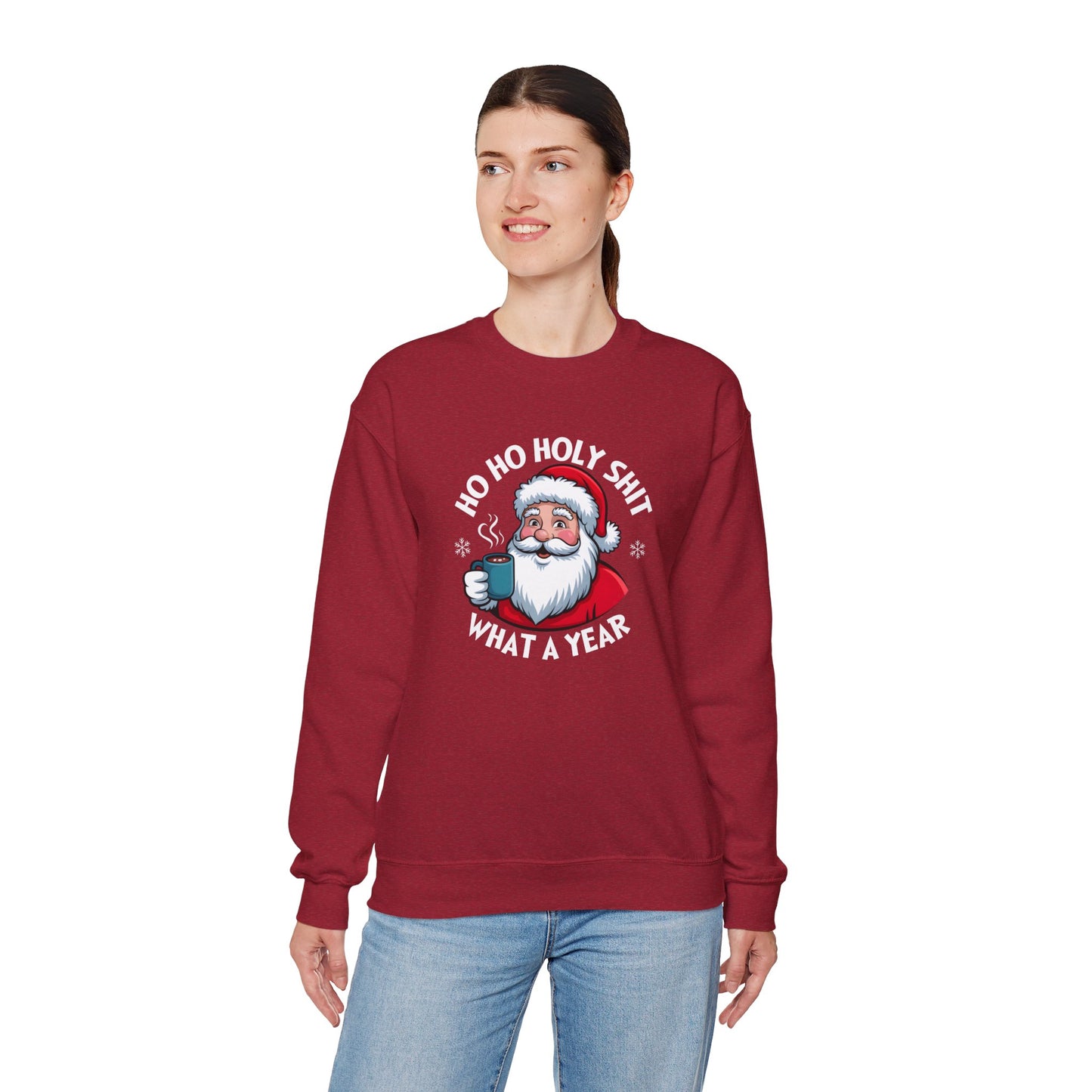 Holiday Sweatshirt — "Ho Ho Holy Shit, What a Year" Santa Crewneck