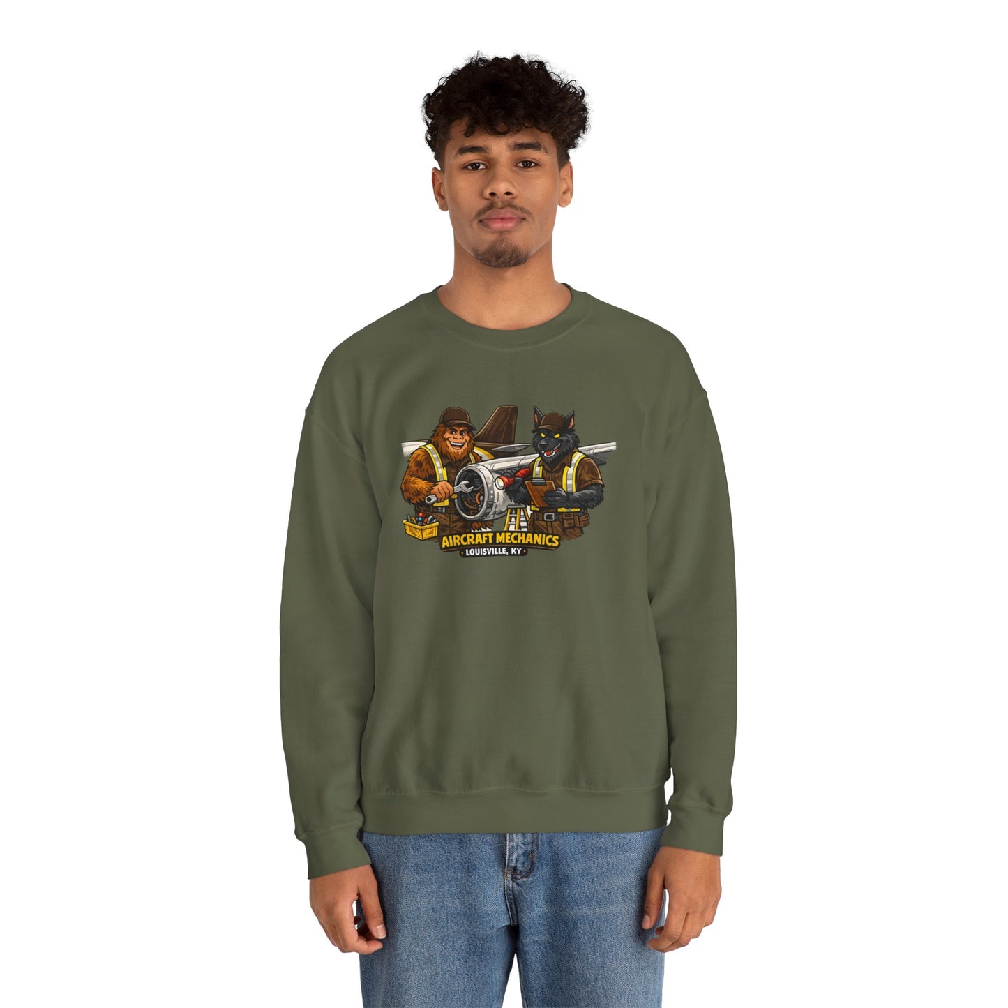 Aircraft Mechanics Crewneck Sweatshirt — Vintage Plane Techs Graphic