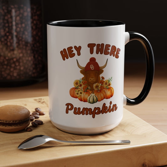 Highland Cow Sooner Fan Mug 11oz and 15oz Hey There Pumpkin Coffee Mug, Fall Gifts, Autumn Decor, Cute Pumpkin Mug, Seasonal Coffee Cups, Thanksgiving Mugs