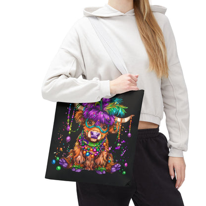 Mardi Gras Highland Cow Tote