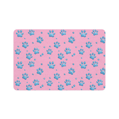 Pink Paw Print Pet Food Mat (12x18) — Non-Slip Feeding Placemat for Dogs & Cats