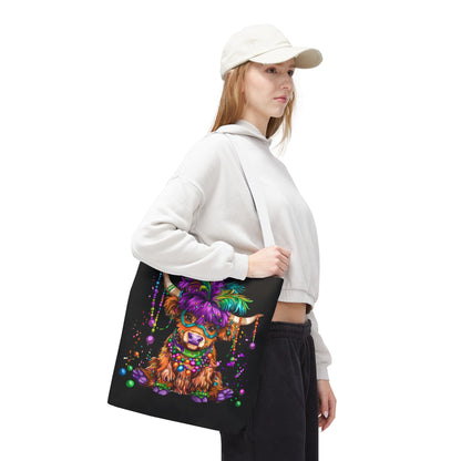 Mardi Gras Highland Cow Tote