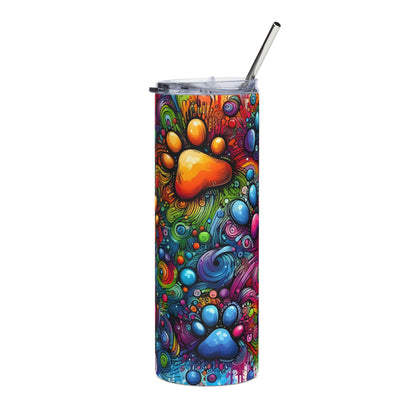 Colorful Paw Print Stainless Steel Tumbler, 20oz - Ideal for Pet Lovers, Gifts for Dog Owners, Fun Drinkware for Home, Camping Mugs, [...]