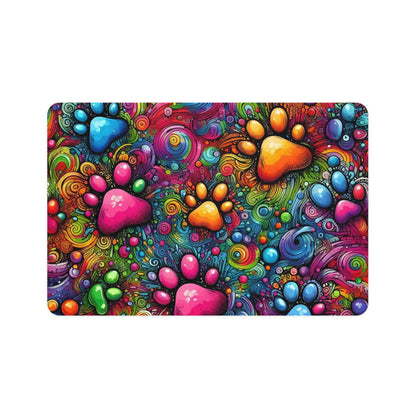 Colorful Paw Print Pet Food Mat — Non-Slip 12x18 Feeding Mat