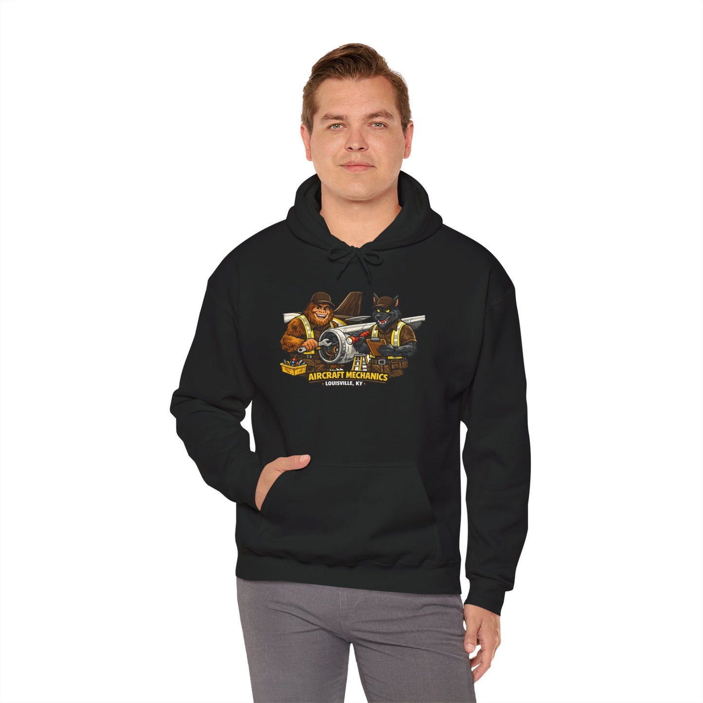 Aviation Mechanics Hoodie — Vintage Airplane Crew Pullover (Aircraft Mechanics, Engine Repair)