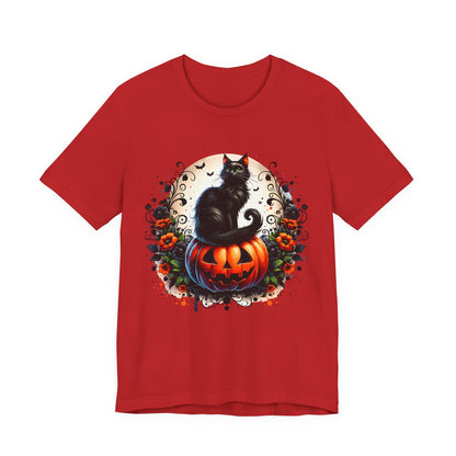 Halloween Black Cat T-Shirt, Unisex Jersey Short Sleeve Shirt, Spooky Fall Fashion, Cat Lover Gift, Autumn Celebrations, Halloween Shirt
