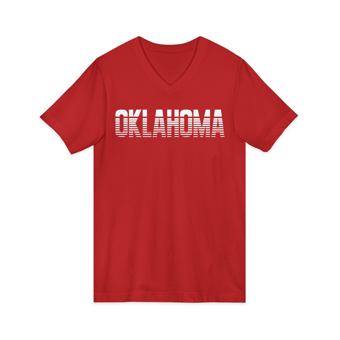 Oklahoma Striped Retro V-Neck Tee — State Pride Graphic Shirt