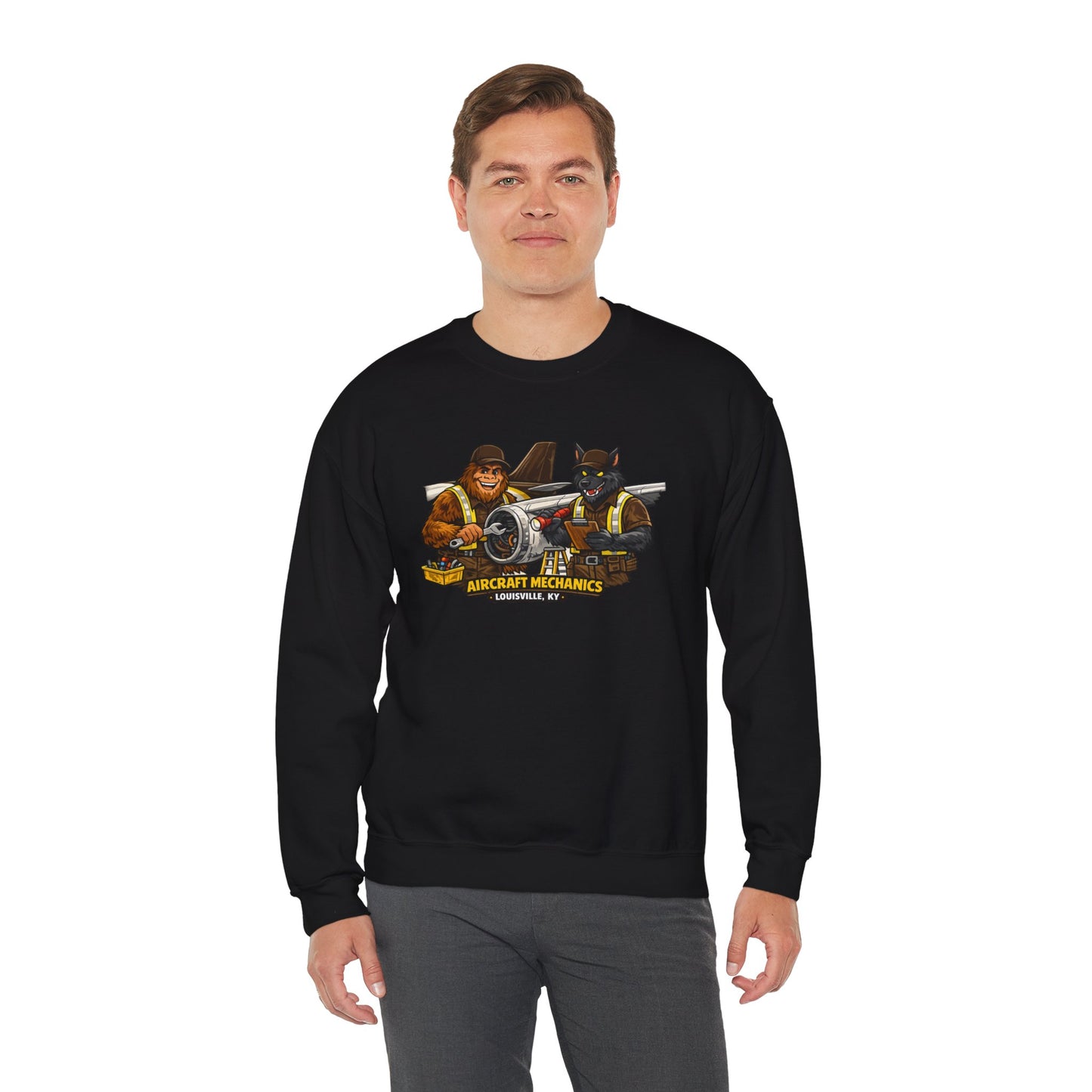Aircraft Mechanics Crewneck Sweatshirt — Vintage Plane Techs Graphic