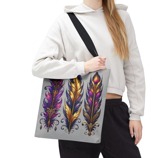 Mardi Gras Feather Trio Bead Tote Bag in 3 Sizes