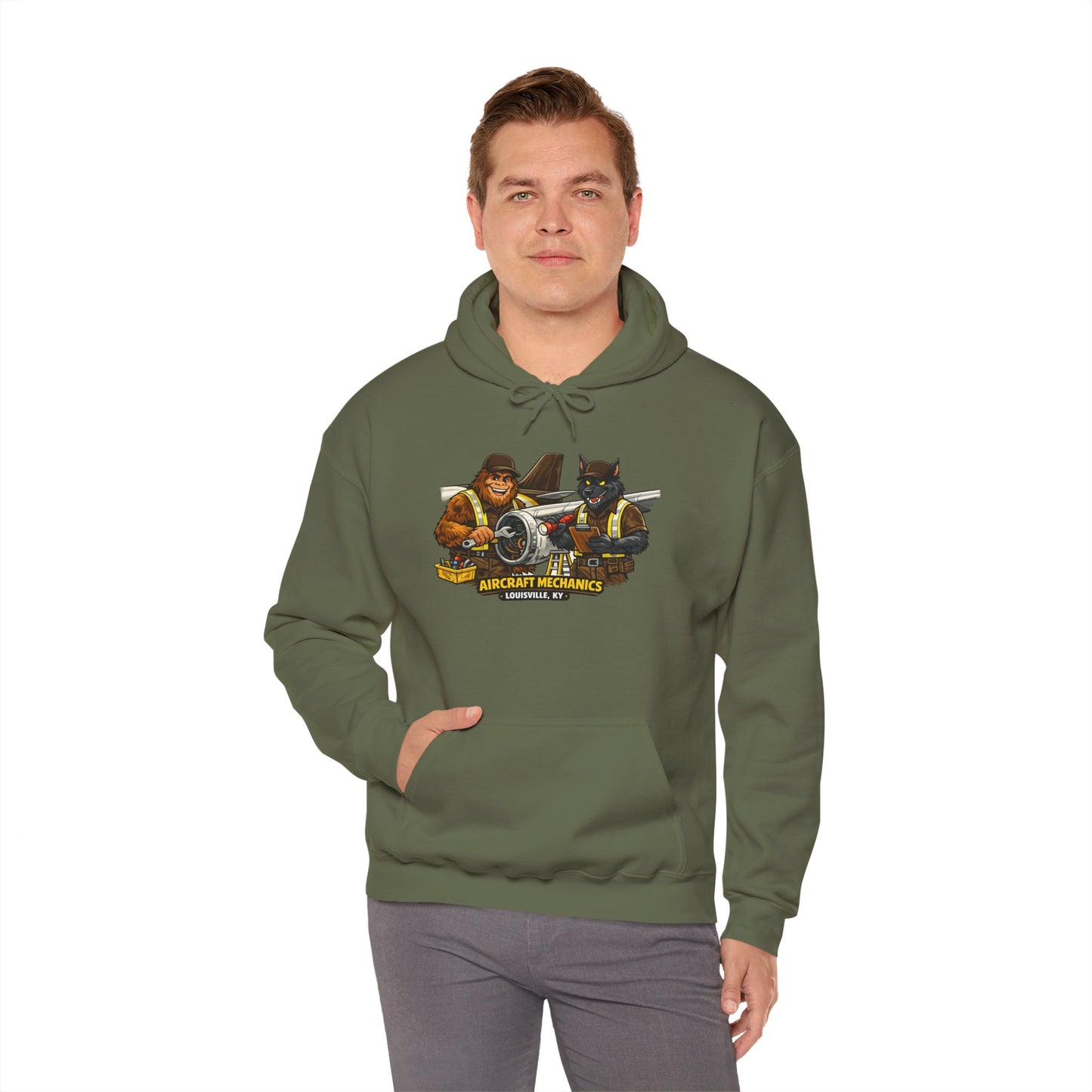 Aviation Mechanics Hoodie — Vintage Airplane Crew Pullover (Aircraft Mechanics, Engine Repair)