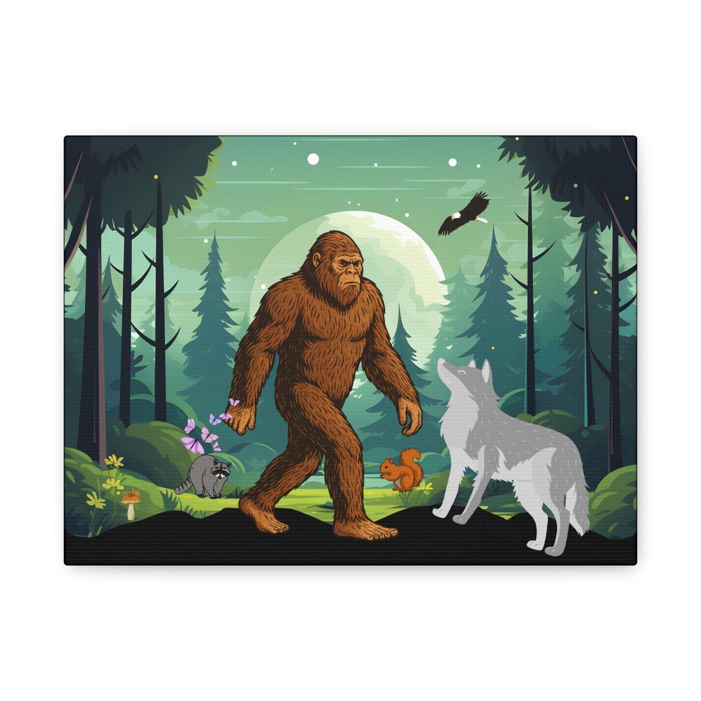 Bigfoot Forest Art Canvas - Whimsical Wildlife Decor