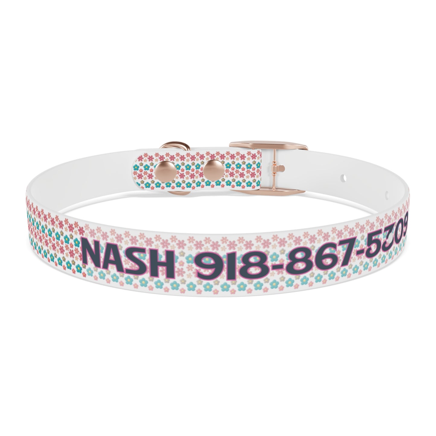 Personalized 3D Floral Dog Collar — Custom Name & Phone Number, Pink Teal Paw-Print Pattern
