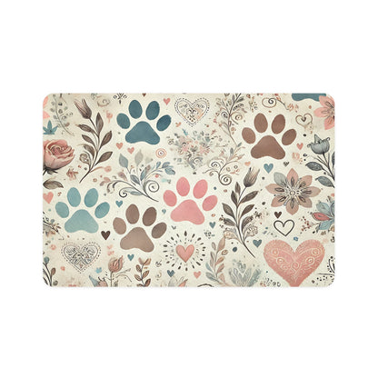 Pastel Paw Print Pet Food Mat — 12 x 18 Waterproof Feeding Mat