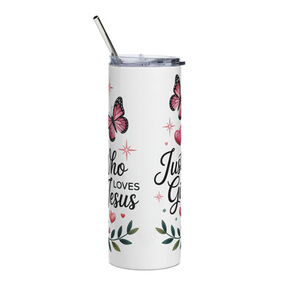 Floral Stainless Steel Tumbler 20oz Just a Girl Who Loves Jesus Motivational Drinkware