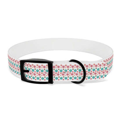 Personalized 3D Floral Dog Collar — Custom Name & Phone Number, Pink Teal Paw-Print Pattern