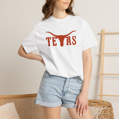 Texas Longhorns Graphic T-Shirt — Burnt Orange "TEXAS" with Longhorn Logo