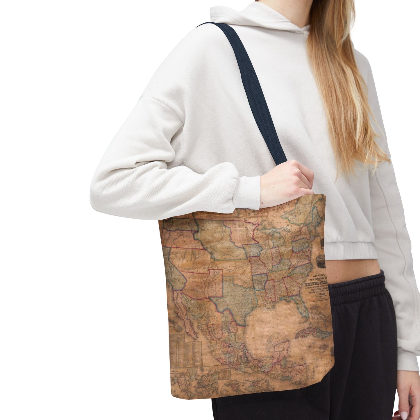 Vintage United States Map Tote Bag  Distressed Antique World Map All-Over Print Tote