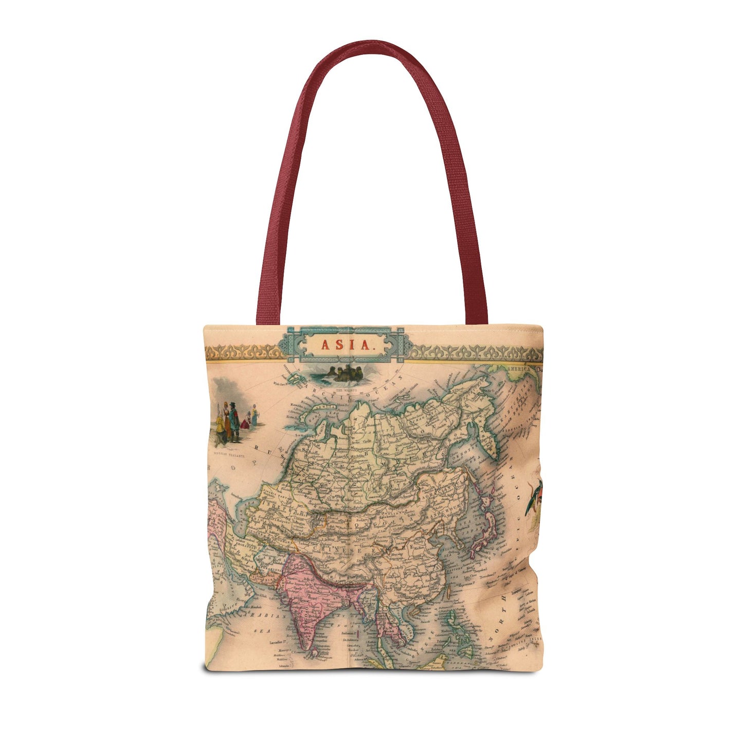 Vintage Map of Asia Tote Bag 3 Sizes