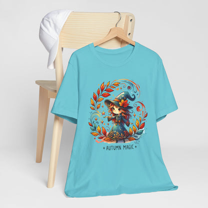 Autumn Magic Witch Tee, Fall Apparel, Halloween Shirt, Unisex Casual Tee, Seasonal Clothing, Gift for Witches