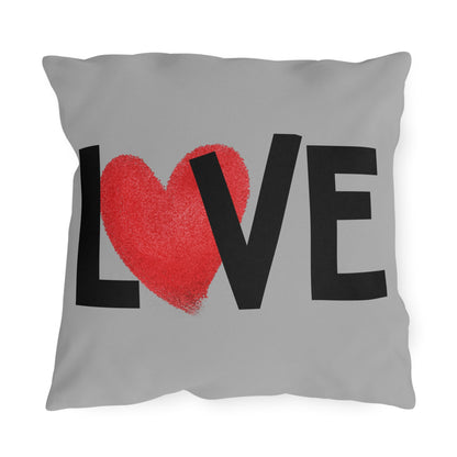 LOVE Heart Outdoor Pillow — Grey Patio Accent Cushion