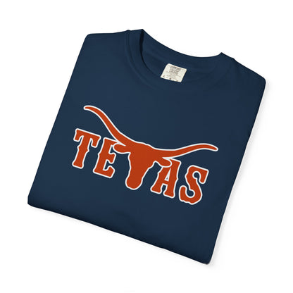 Texas Longhorns Graphic T-Shirt — Burnt Orange "TEXAS" with Longhorn Logo