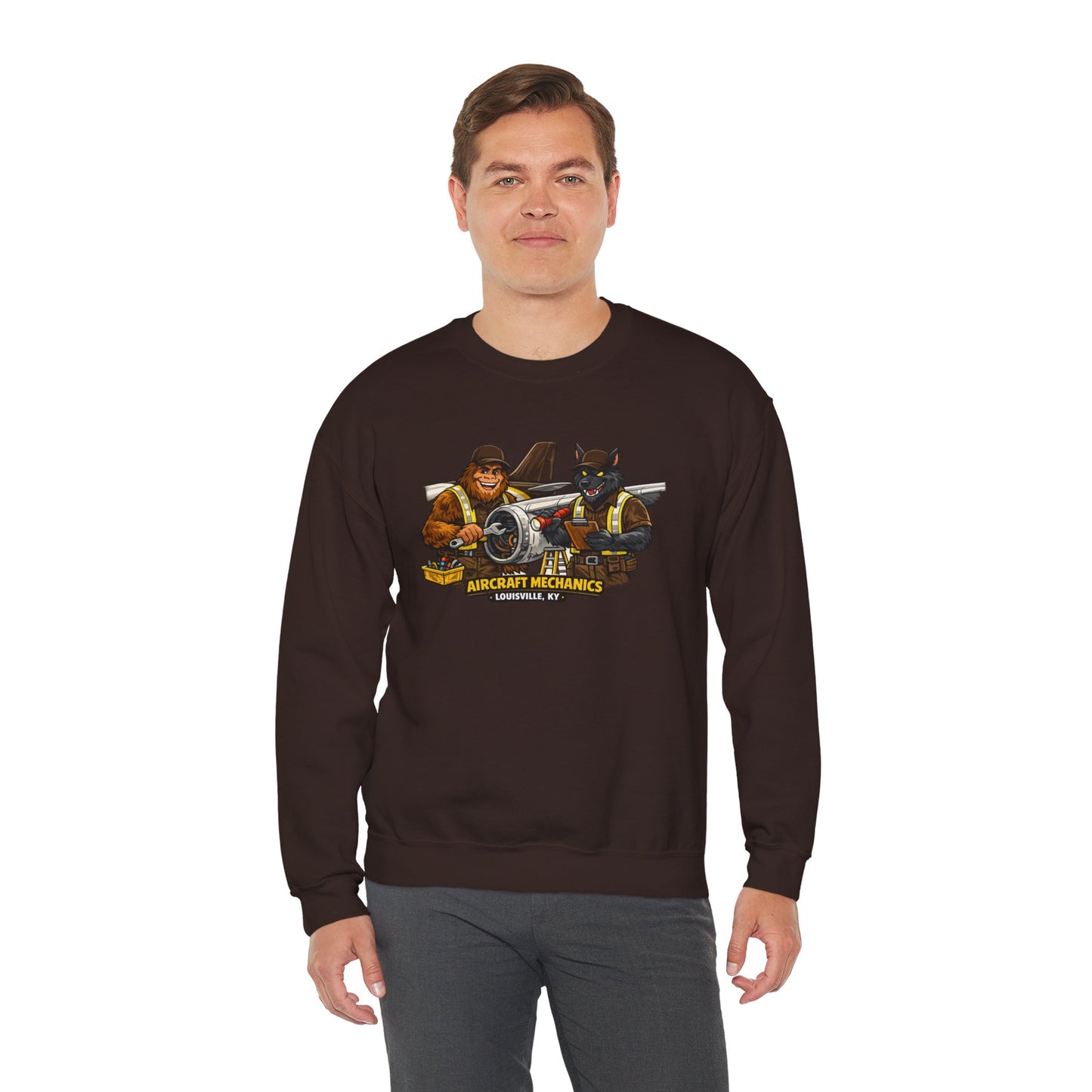 Aircraft Mechanics Crewneck Sweatshirt — Vintage Plane Techs Graphic