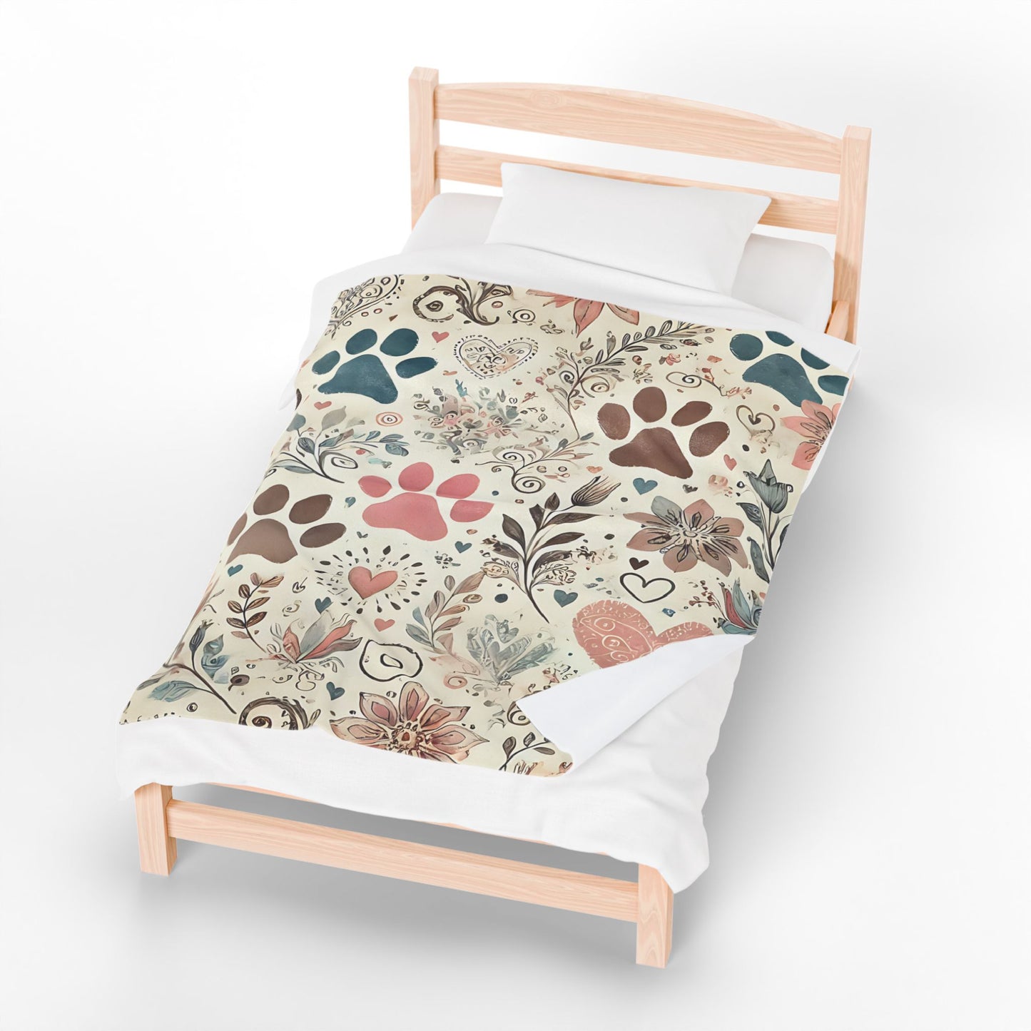 Cozy Pet Lover's Velveteen Plush Blanket | Floral & Paw Print Decor | Perfect for Home, Gifts, and Celebrations