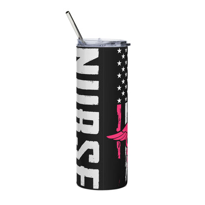 Nurse Caduceus 20oz Stainless Tumbler – Pink American Flag Medical Travel Mug