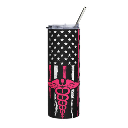 Nurse Caduceus 20oz Stainless Tumbler – Pink American Flag Medical Travel Mug