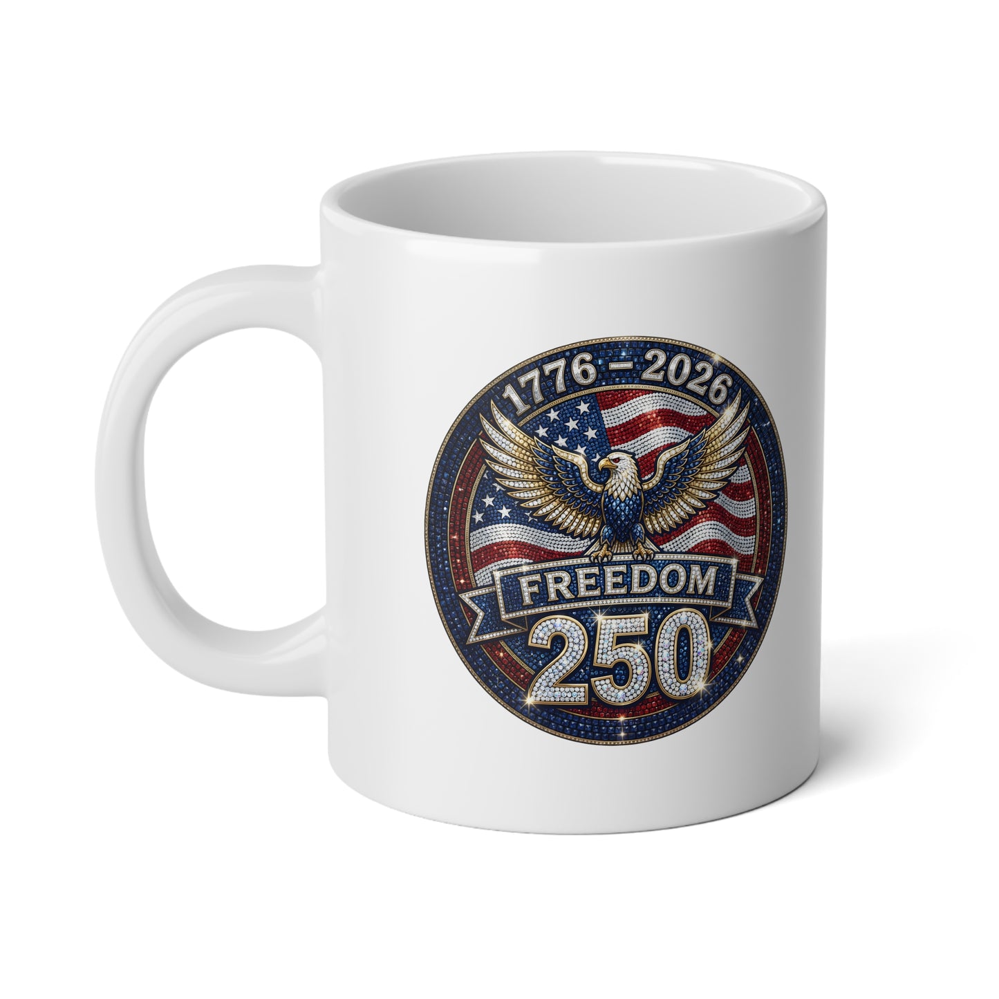 Freedom 250 Years Sparkle Emblem 20oz Jumbo White Mug