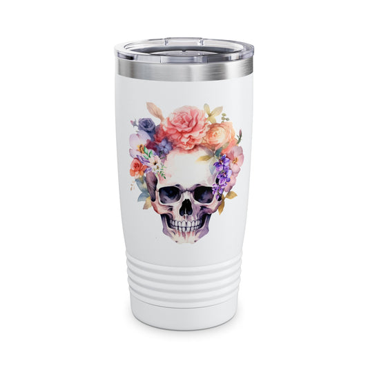 Gothic Floral Skull 20oz Tumbler Vintage Boho Skull Watercolor Goth Graphic Cup Floral Skull Tumbler Floral Skull Black Cup 20oz Coffee Cup Gothic Home Decor Halloween Gift