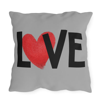 LOVE Heart Outdoor Pillow — Grey Patio Accent Cushion
