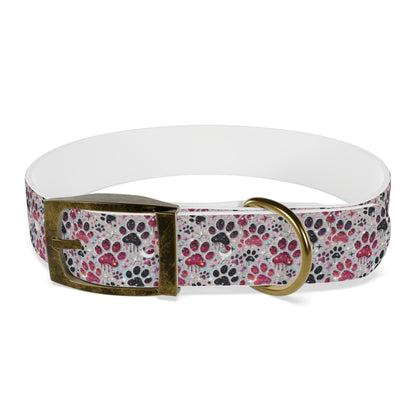 Personalized Paw Print Dog Collar — Custom Name & Phone Number, Cute Pink Gray Pet Collar