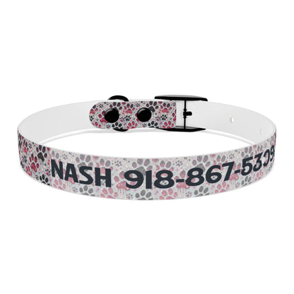 Personalized Paw Print Dog Collar — Custom Name & Phone Number, Cute Pink Gray Pet Collar