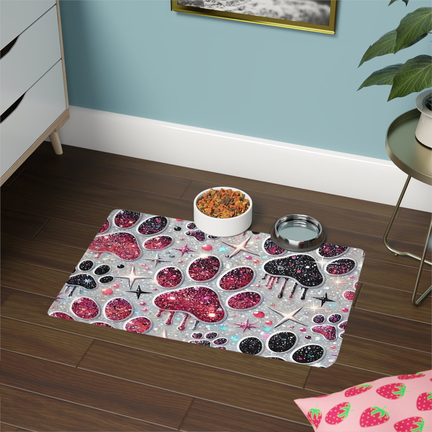 Glitter Paw Print Pet Food Mat (12 x 18)