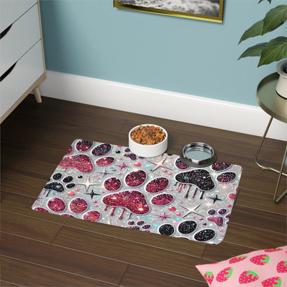 Glitter Paw Print Pet Food Mat (12 x 18)