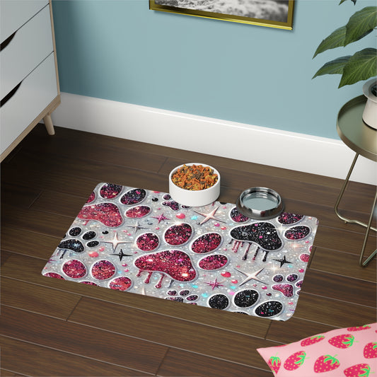 Glitter Paw Print Pet Food Mat (12 x 18)