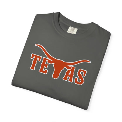 Texas Longhorns Graphic T-Shirt — Burnt Orange "TEXAS" with Longhorn Logo