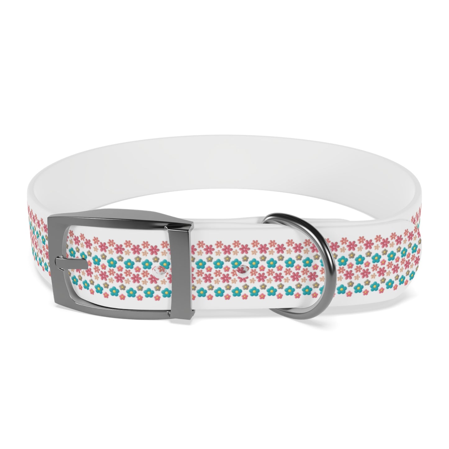 Personalized 3D Floral Dog Collar — Custom Name & Phone Number, Pink Teal Paw-Print Pattern