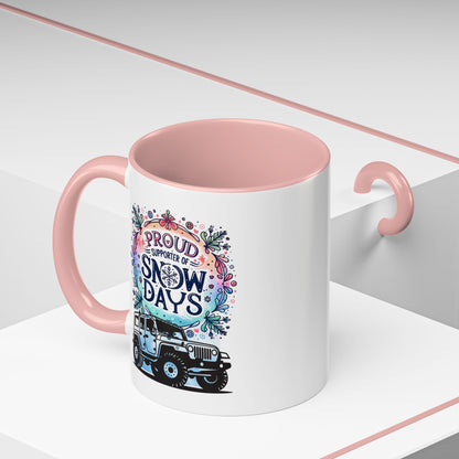 JEEP Coffee Mug Proud Supporter of Snow Days Jeep Coffee Mug, Accent Mug for Jeep Lovers, Winter Beverage Cup, Holiday Gift Idea, Fun Travel Mug