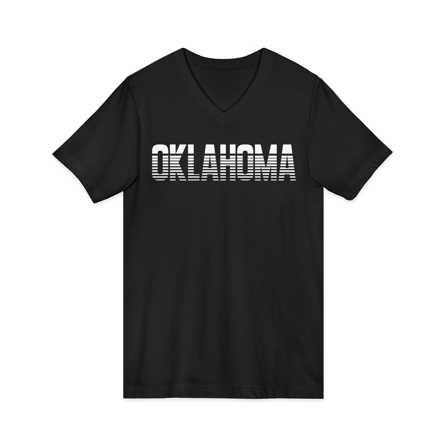 Oklahoma Striped Retro V-Neck Tee — State Pride Graphic Shirt