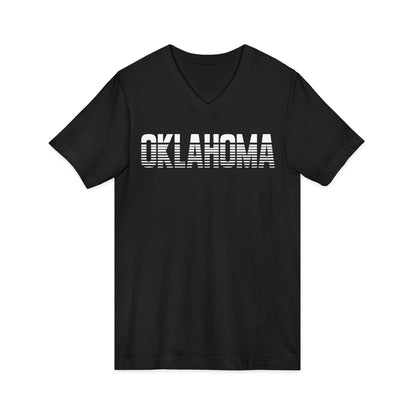 Oklahoma Striped Retro V-Neck Tee — State Pride Graphic Shirt