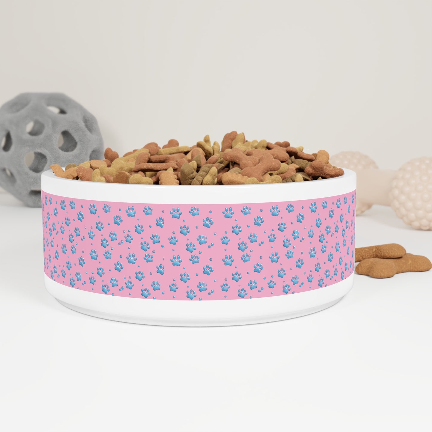 Pink Paw Print Pet Bowl — Cute Blue Paw Pattern Dog & Cat Feeding Bowl