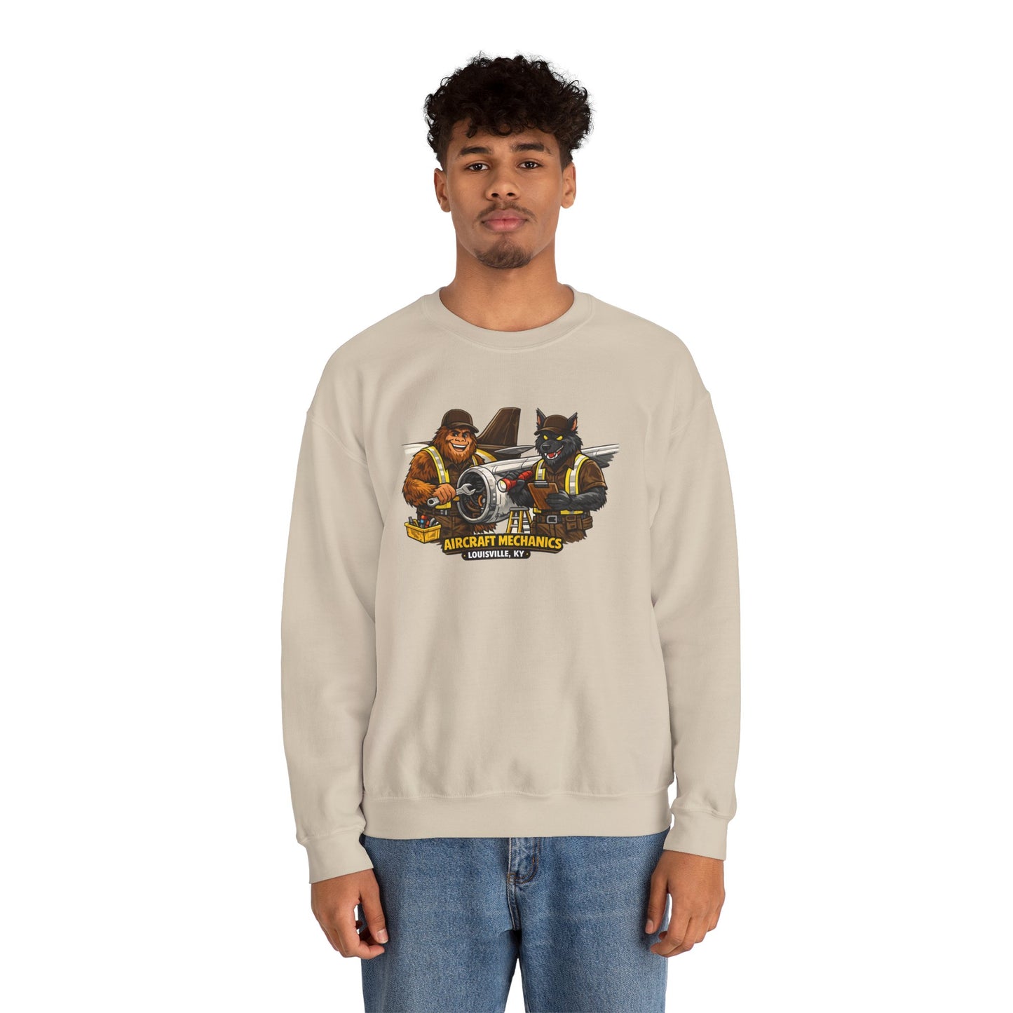 Aircraft Mechanics Crewneck Sweatshirt — Vintage Plane Techs Graphic