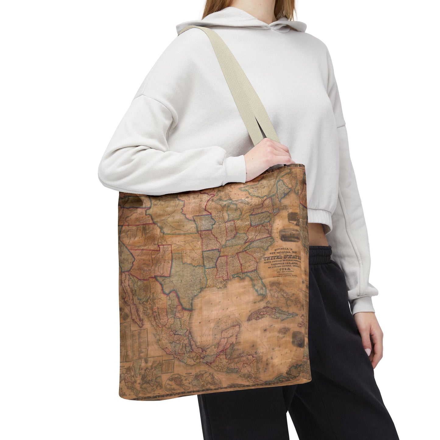 Vintage United States Map Tote Bag  Distressed Antique World Map All-Over Print Tote
