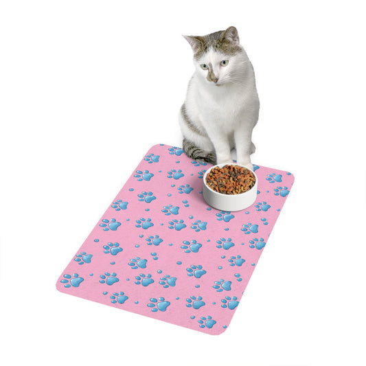 Pink Paw Print Pet Food Mat (12x18) — Non-Slip Feeding Placemat for Dogs & Cats